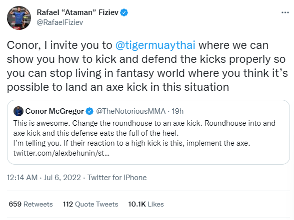 Rafael Fiziev tweet. Courtesy of Twitter.